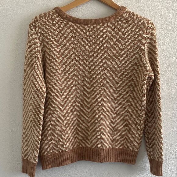 Ganni Tan Chevron Crew Neck Wool Sweater - Picture 6 of 7